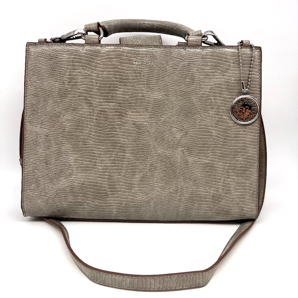 Anne Klein Grey Handbag Faux Embossed Alligator Leather